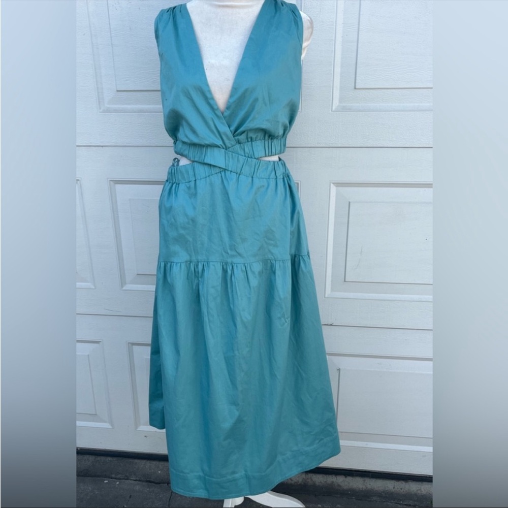 Women's BCBGMAXAZRIA Cotton Cutout Dress pockets green size 6